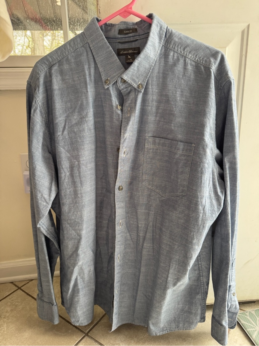 Eddie Bauer Men's Chambray Button-Down Shirt in Light Blue